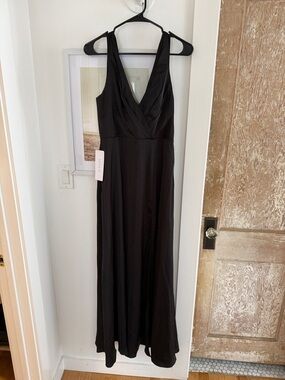 Azazie Black V-Neck Maxi Dress with Draped Bodice
